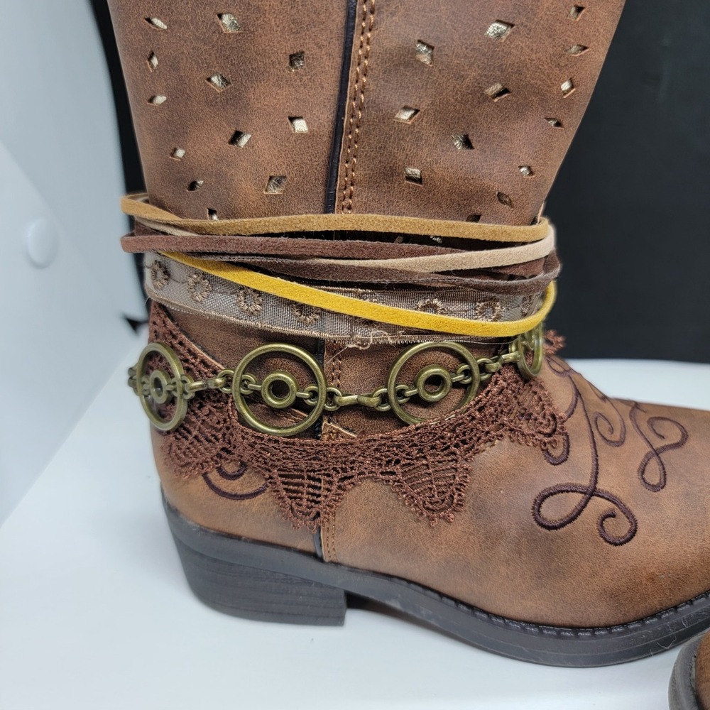 Rodeo Ropers Toddler Youth Size 8M Brown Bling  Western Cowboy Zip Up Boots - Picture 3 of 11